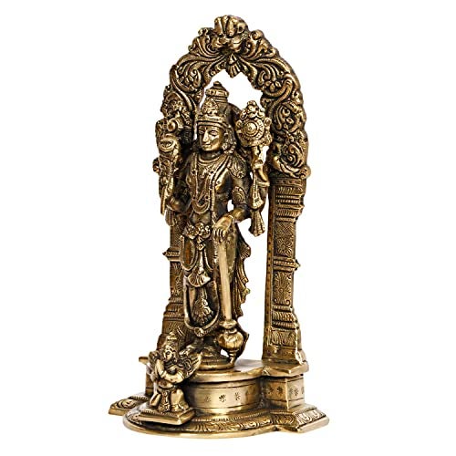 ARTVARKO Lord Vishnu/Narayan Standing on Garuda Pedestal Brass Idol Height 9 Inches (Color Gold) 1 Pcs Standard. - Image 3