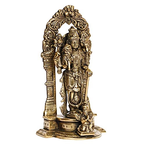 ARTVARKO Lord Vishnu/Narayan Standing on Garuda Pedestal Brass Idol Height 9 Inches (Color Gold) 1 Pcs Standard. - Image 2