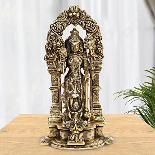 ARTVARKO Lord Vishnu/Narayan Standing on Garuda Pedestal Brass Idol Height 9 Inches (Color Gold) 1 Pcs Standard. - Image 1