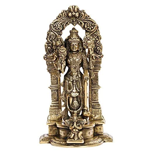 ARTVARKO Lord Vishnu/Narayan Standing on Garuda Pedestal Brass Idol Height 9 Inches (Color Gold) 1 Pcs Standard. - Image 5