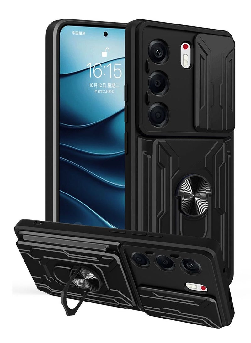 لـ TECNO Camon 40 Pro 5G Case, حامل البطاقة وغطاء عدسة الكاميرا الشريحة, حامل الحلقة المغناطيسية مقعد حالة الهاتف الوقائي لـ TECNO Camon 40 Pro 5G, أسود - Image 1