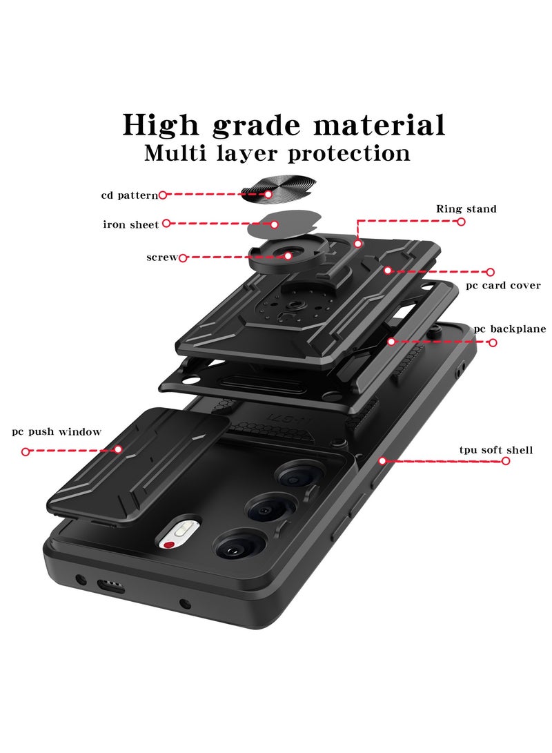 لـ TECNO Camon 40 Pro 5G Case, حامل البطاقة وغطاء عدسة الكاميرا الشريحة, حامل الحلقة المغناطيسية مقعد حالة الهاتف الوقائي لـ TECNO Camon 40 Pro 5G, أسود - Image 3