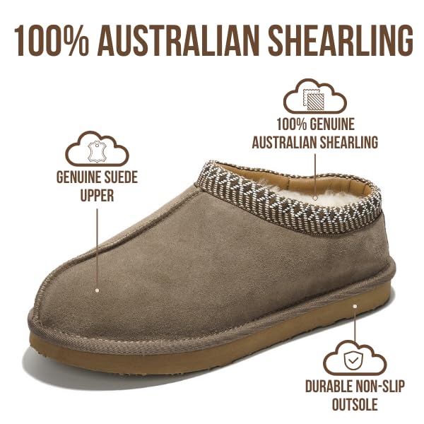 Project Cloud Mens Slippers 100% Genuine Leather with Australian Shearling Lining & Memory Foam Insole Outdoor & House Slippers for Men - Non-Slip Fuzzy Mens Shoes(Relaxation, TAUP, 8) - Image 2