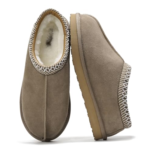 Project Cloud Mens Slippers 100% Genuine Leather with Australian Shearling Lining & Memory Foam Insole Outdoor & House Slippers for Men - Non-Slip Fuzzy Mens Shoes(Relaxation, TAUP, 8) - Image 1