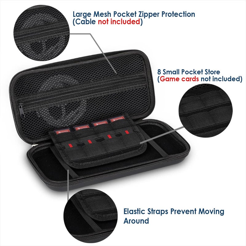 Simpeak Accessories Case Compatible with Switch Lite Travel Carrying Case Hard Shell Storage Bag for Console and Accessories with Tempered Glass and Silicone Protective Case for Boys Girls Black - Image 2