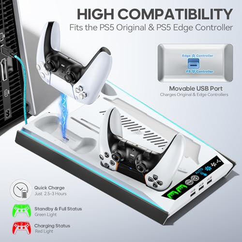 Rysker PS-5/Slim/Pro Stand for Disc & Digital Version, PS-5 Cooling Station with RGB Ambient Lighting, Controller Charger Built-in 3 Level Fan, PS-5 Cooling Stand with 3 USB Ports - Image 4