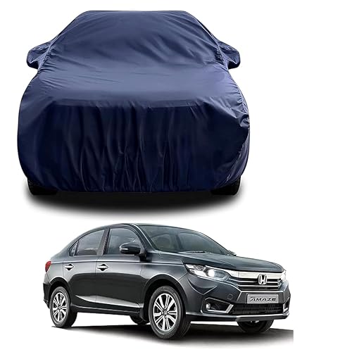 Sulfar 100% Water Resistant Car Body Cover Compatible with Mirror for Honda Amaze (Triple Stitched, Full Bottom Elastic, Navy Blue) - Image 1