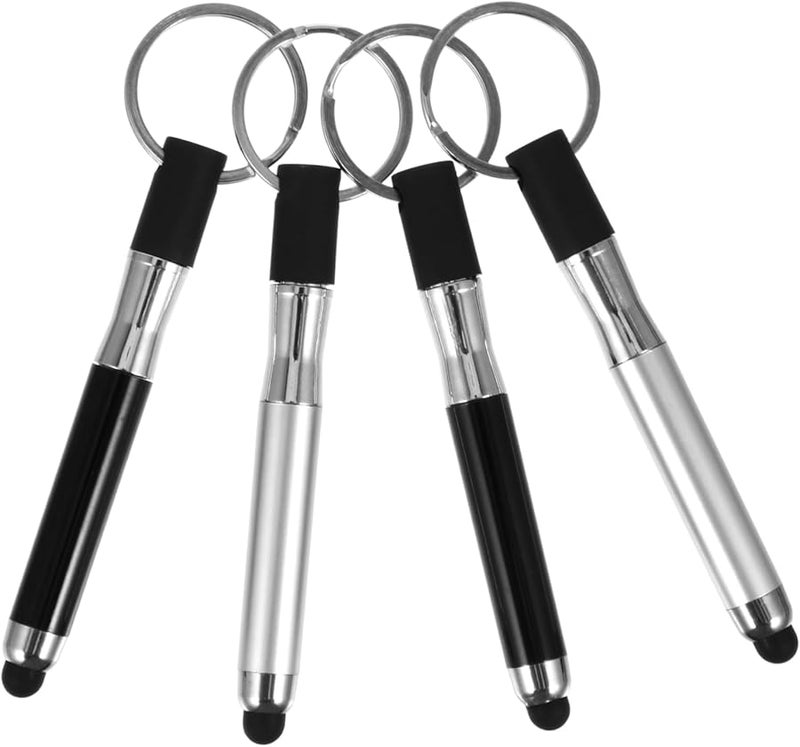 VILLCASE 4pcs Stylus Ring Keychain Pen Black Silver for Touchscreen Tablets - Image 2