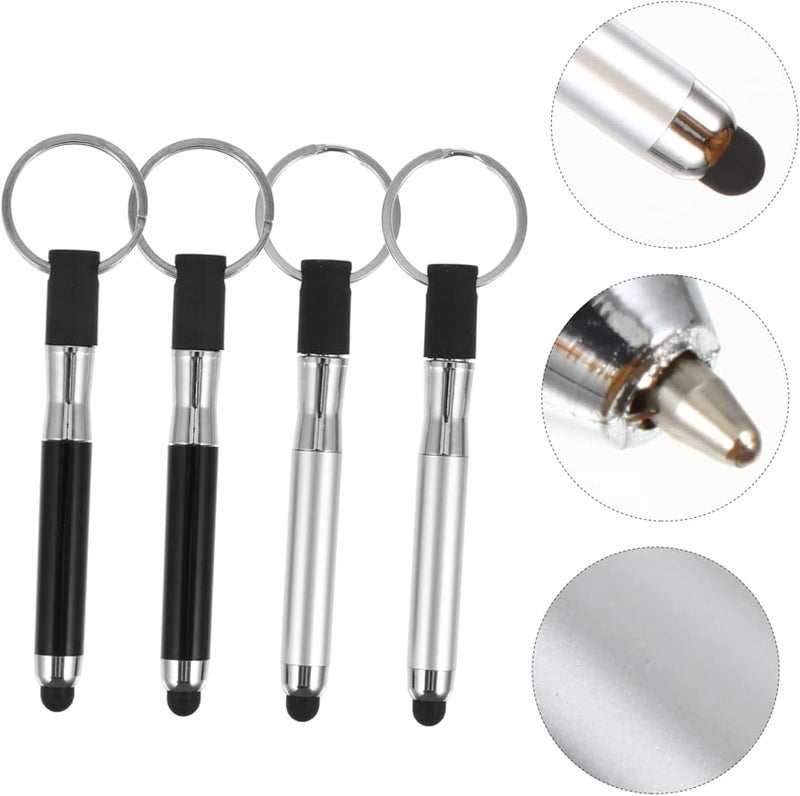 VILLCASE 4pcs Stylus Ring Keychain Pen Black Silver for Touchscreen Tablets - Image 4