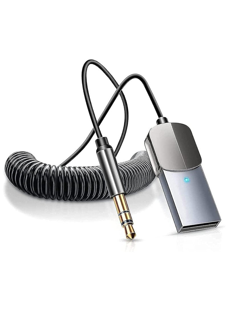 محول بلوتوث AUX، مستقبل بلوتوث للسيارة v5.0 لاسلكي - محول USB إلى مقبس 3.5 مم مع ميكروفون مدمج، مدخل AUX للمكالمات بدون استخدام اليدين، التوصيل والتشغيل، التشغيل التلقائي لمكبرات الصوت في السيارة والصوت المنزلي - Image 1