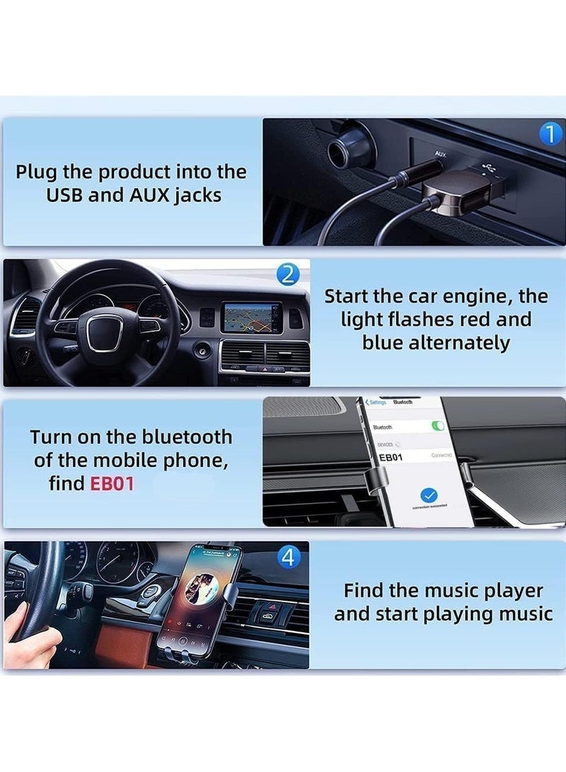 محول بلوتوث AUX، مستقبل بلوتوث للسيارة v5.0 لاسلكي - محول USB إلى مقبس 3.5 مم مع ميكروفون مدمج، مدخل AUX للمكالمات بدون استخدام اليدين، التوصيل والتشغيل، التشغيل التلقائي لمكبرات الصوت في السيارة والصوت المنزلي - Image 2