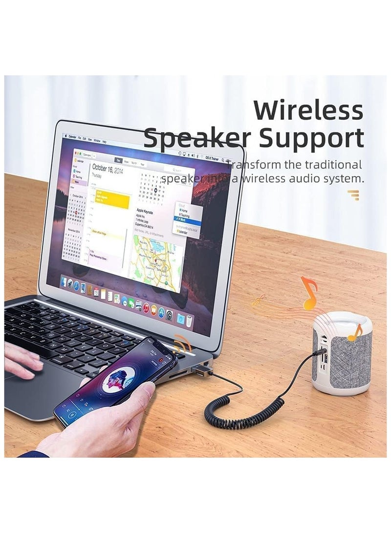 محول بلوتوث AUX، مستقبل بلوتوث للسيارة v5.0 لاسلكي - محول USB إلى مقبس 3.5 مم مع ميكروفون مدمج، مدخل AUX للمكالمات بدون استخدام اليدين، التوصيل والتشغيل، التشغيل التلقائي لمكبرات الصوت في السيارة والصوت المنزلي - Image 3