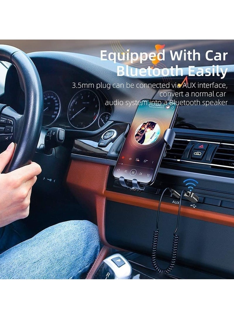 محول بلوتوث AUX، مستقبل بلوتوث للسيارة v5.0 لاسلكي - محول USB إلى مقبس 3.5 مم مع ميكروفون مدمج، مدخل AUX للمكالمات بدون استخدام اليدين، التوصيل والتشغيل، التشغيل التلقائي لمكبرات الصوت في السيارة والصوت المنزلي - Image 4