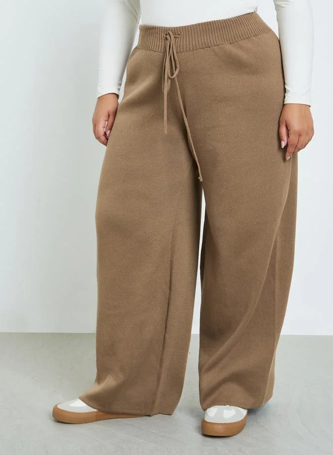 Styli Styli Plus Size Flat Knit Wide Leg Trousers