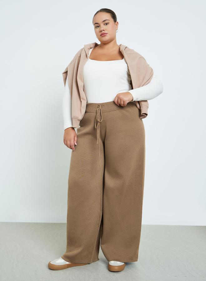 ستايلي بنطال محبوك بمقاس كبير وأرجل واسعة - Image 1