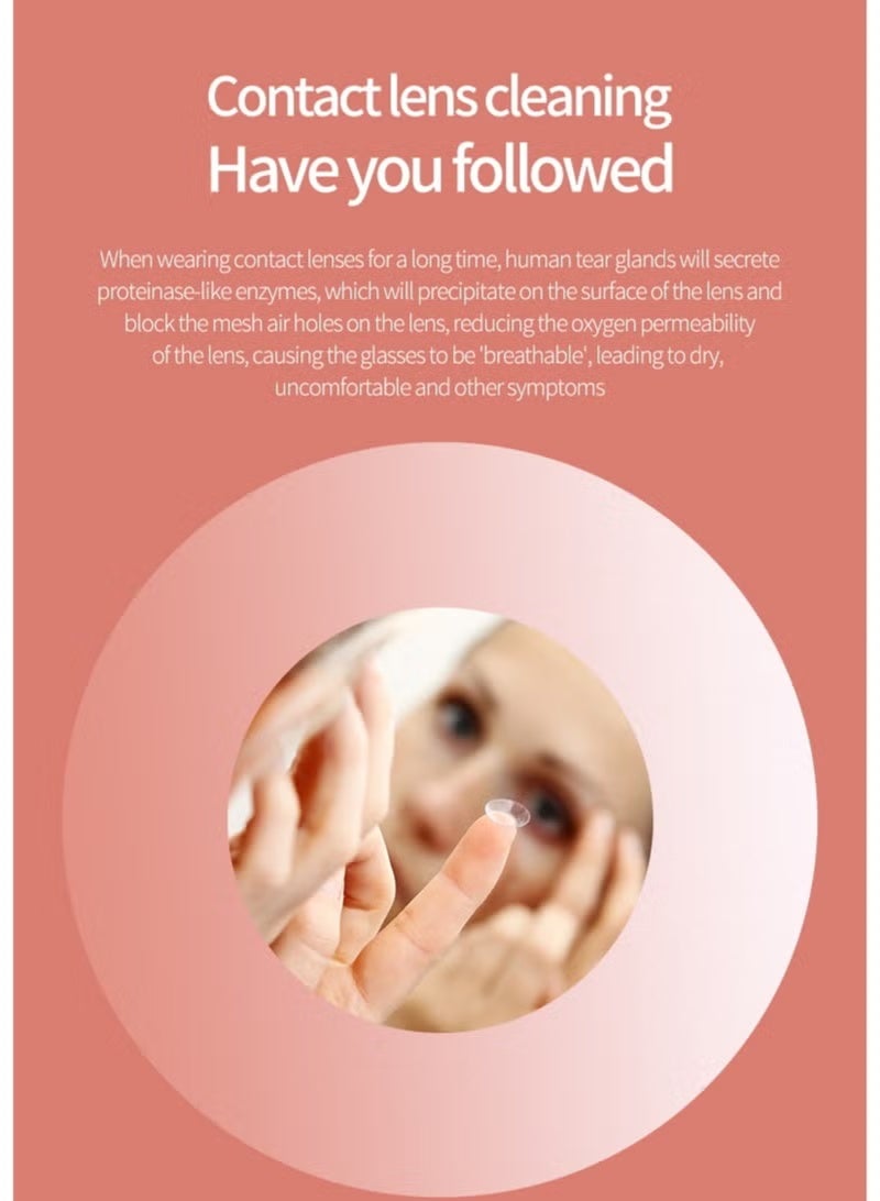 حافظة عدسات لاصقة محمولة 3 في 1 مع وظيفة التنظيف، منظف عدسات لاصقة كهربائي للتنظيف بالاهتزاز مع وظيفة شحن USB، مرآة مكياج بإضاءة LED للعناية اليومية لتنظيف العدسات اللاصقة بسرعة. - Image 5