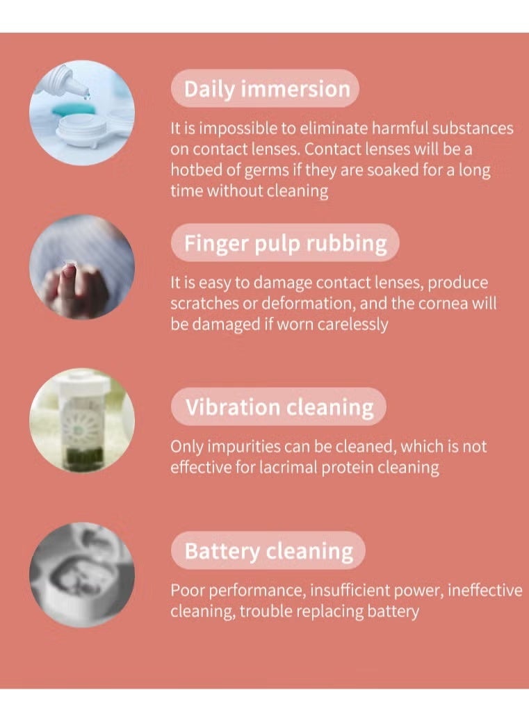 حافظة عدسات لاصقة محمولة 3 في 1 مع وظيفة التنظيف، منظف عدسات لاصقة كهربائي للتنظيف بالاهتزاز مع وظيفة شحن USB، مرآة مكياج بإضاءة LED للعناية اليومية لتنظيف العدسات اللاصقة بسرعة.