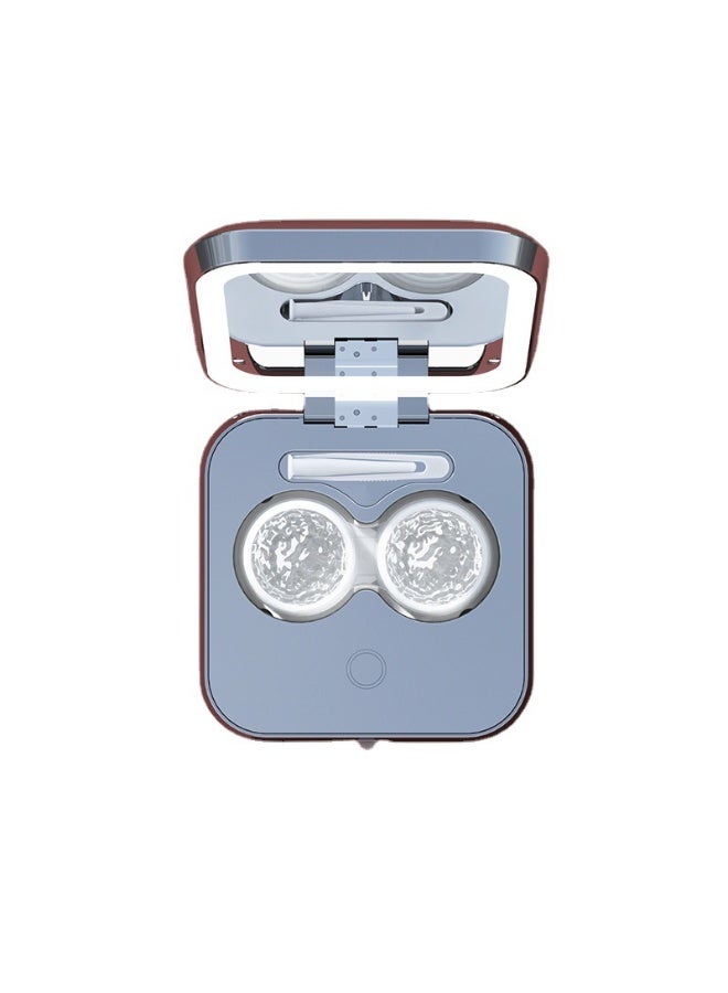 علبة عدسات لاصقة محمولة 3 في 1 مزودة بوظيفة تنظيف، وجهاز تنظيف عدسات لاصقة كهربائي بالاهتزاز مع وظيفة شحن USB، ومرآة مكياج بإضاءة LED للعناية اليومية وتنظيف العدسات اللاصقة بسرعة - Image 1