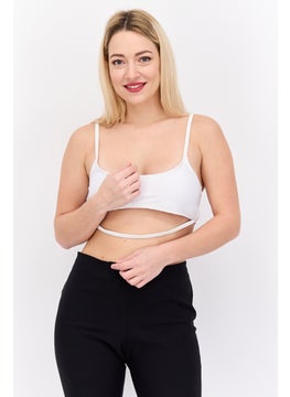 Women U Neck Sleeveless Ribbed Crop Top, White