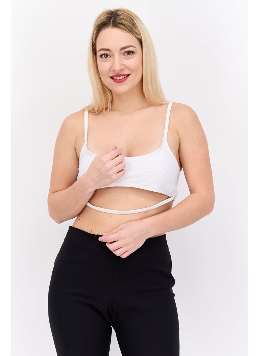 PUBLIC DESIRE - Women U Neck Sleeveless Ribbed Crop Top, White - Image 1