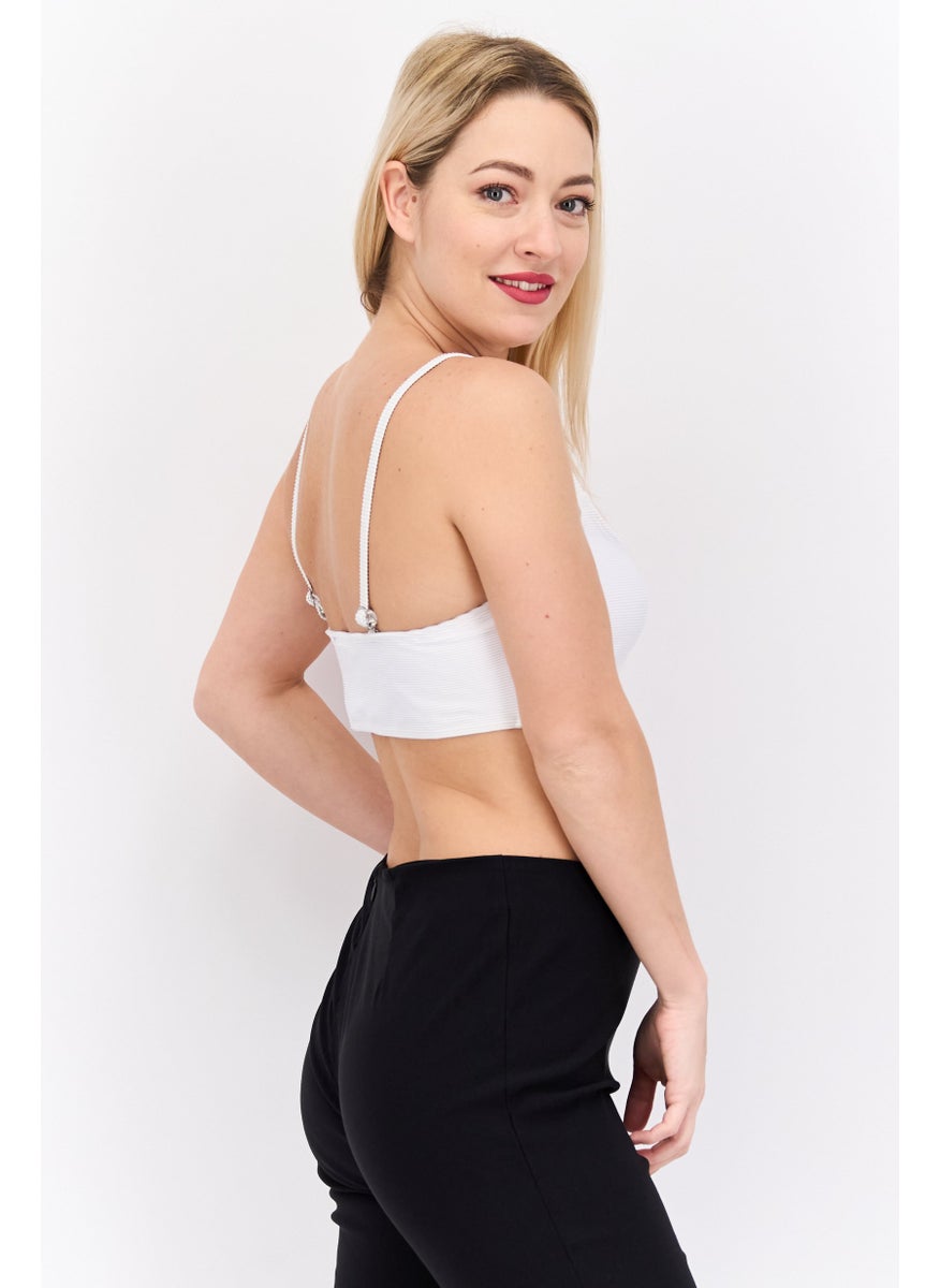 PUBLIC DESIRE - Women U Neck Sleeveless Ribbed Crop Top, White - Image 1