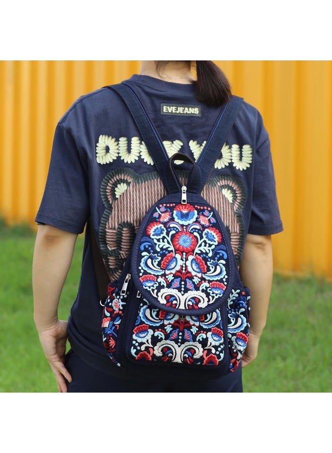 SILKAREA Vintage Embroidered Floral Ethnic Backpack for Women Handbag Shoulder Bag Mini Travel Purse, Embroidered Blue, Small, Vintage - Image 2