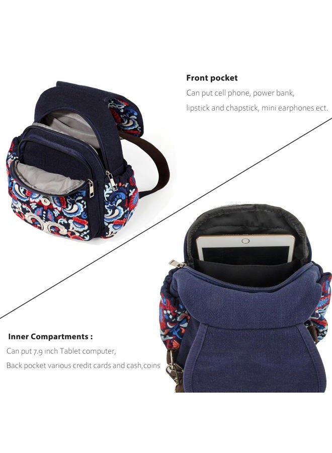 SILKAREA Vintage Embroidered Floral Ethnic Backpack for Women Handbag Shoulder Bag Mini Travel Purse, Embroidered Blue, Small, Vintage - Image 5