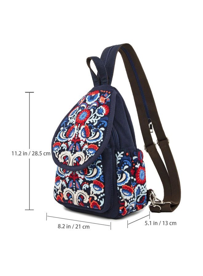 SILKAREA Vintage Embroidered Floral Ethnic Backpack for Women Handbag Shoulder Bag Mini Travel Purse, Embroidered Blue, Small, Vintage - Image 3