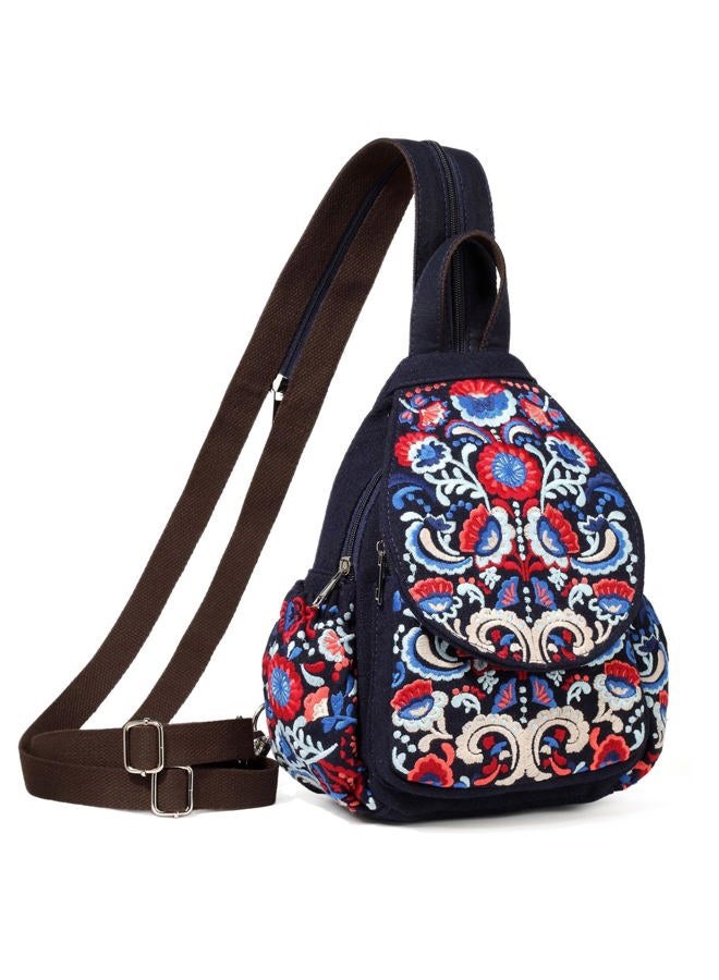 SILKAREA Vintage Embroidered Floral Ethnic Backpack for Women Handbag Shoulder Bag Mini Travel Purse, Embroidered Blue, Small, Vintage - Image 1