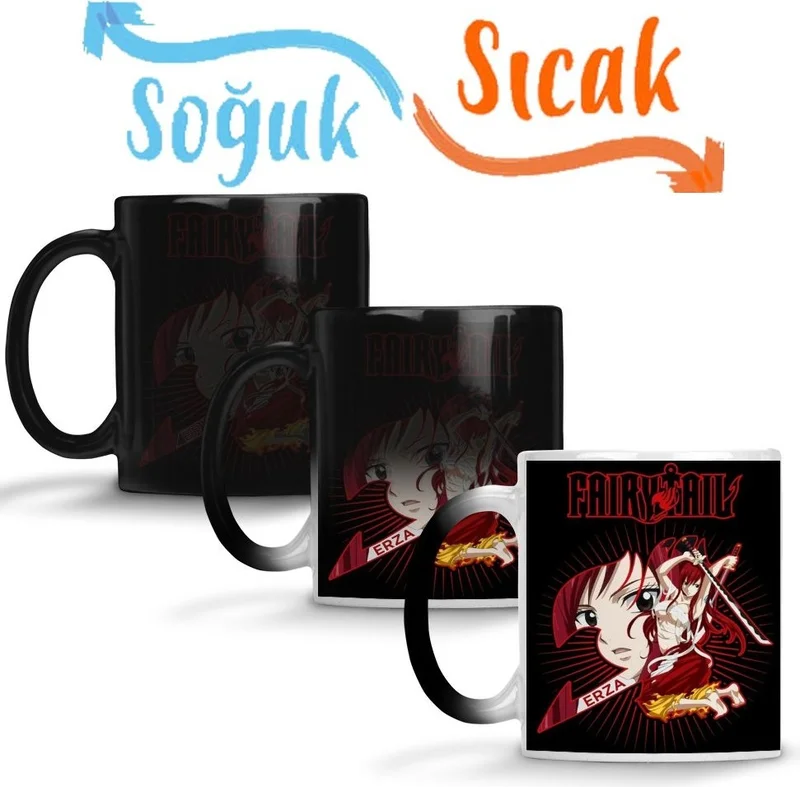 Baskı Dükkanı Print Shop Fairy Tail Erza Scarlet Guild Symbol Swords Anime Manga Magic Mug Cup Porcelain