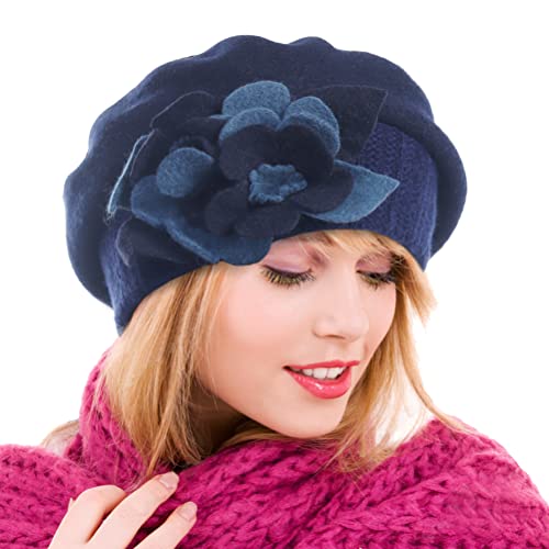 Ruphedy Womens Wool Berets French Beret Beanie Winter Hats Hy022 (Hy023-Navy) - Image 1
