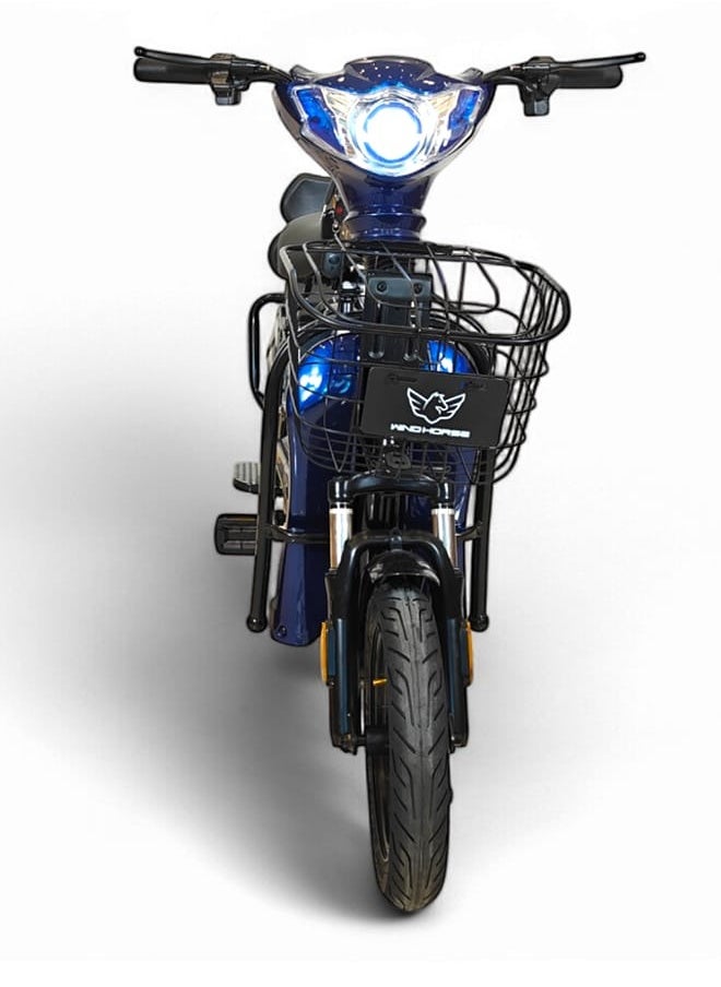 Windhorse M1 Electric Delivery Bike 400W Motor, 48V 12Ah Battery, 55KM/H Max Speed, Dual Seat, 14 Inches Tires, Front Grocery Basket, Remote Lock Unlock System, Carbon Alloy Frame.  - Image 1