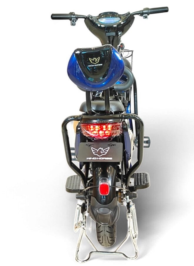 Windhorse M1 Electric Delivery Bike 400W Motor, 48V 12Ah Battery, 55KM/H Max Speed, Dual Seat, 14 Inches Tires, Front Grocery Basket, Remote Lock Unlock System, Carbon Alloy Frame.  - Image 4