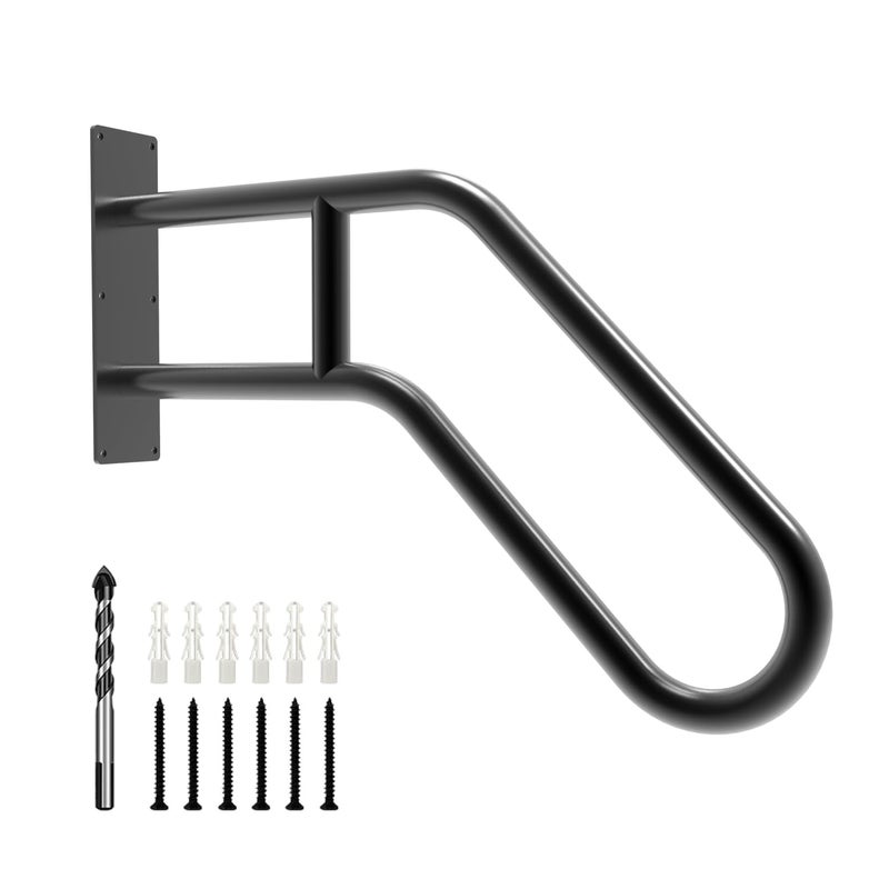 YEOOE Handrails for Outdoor Steps Wall Mount, Railings for 1-3 Steps, U-Shaped Handrail with Matte Black Finished, Stair Handrails for Kids, Elderly, Pregnant Women, Disabled (26" Length, Black) - Image 1