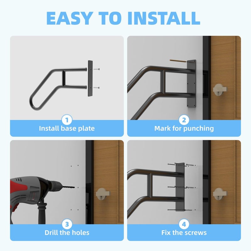 YEOOE Handrails for Outdoor Steps Wall Mount, Railings for 1-3 Steps, U-Shaped Handrail with Matte Black Finished, Stair Handrails for Kids, Elderly, Pregnant Women, Disabled (26" Length, Black) - Image 3