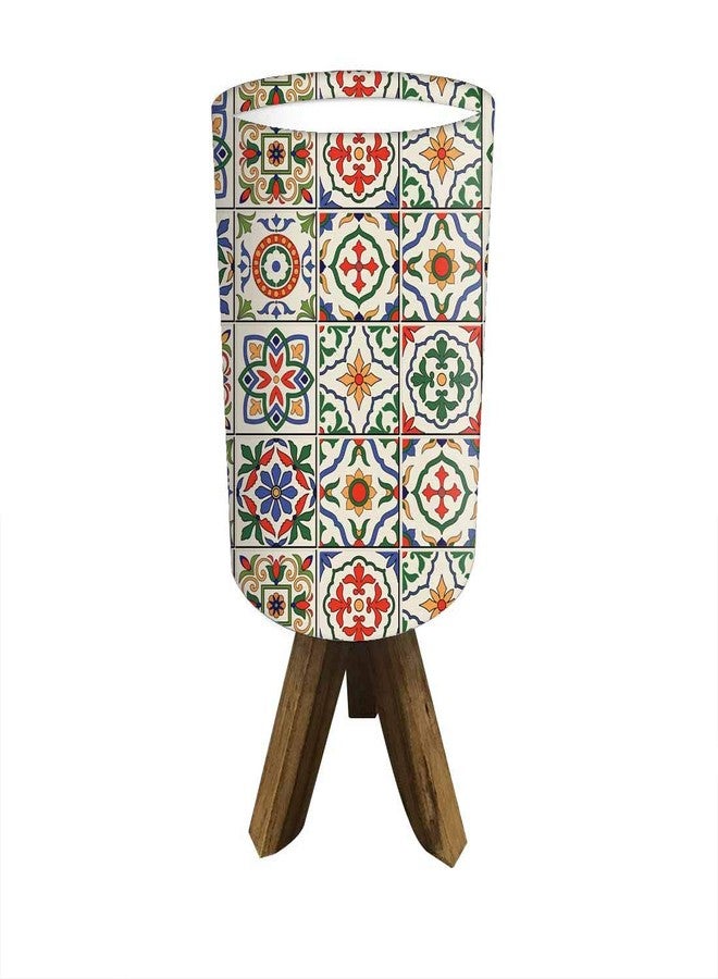 نتكيس مصباح طاولة خشبي صغير من نوتكيس لغرفة النوم - صنع في الهند من خشب الساج، مصباح ليلي صغير ثلاثي القوائم بجانب السرير مقاس 14 بوصة (يشمل المصباح) - زهرة خضراء وحمراء - Image 3