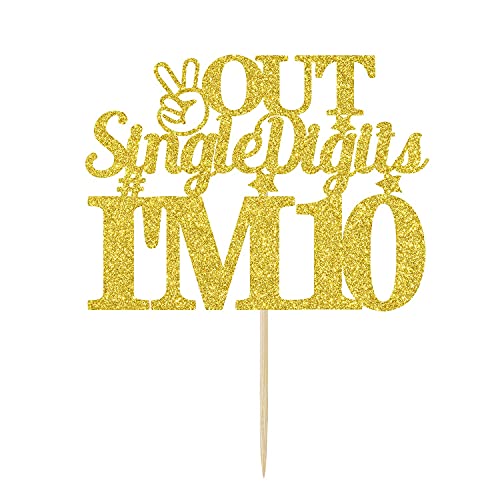 Festiko®Out Single Digit I'm 10 Cake Topper, Double Digits 10, Happy 10th Birthday Decorations Gold - Image 2