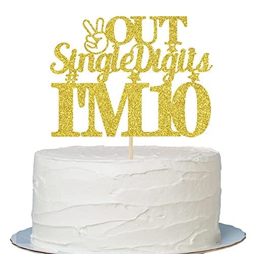Festiko®Out Single Digit I'm 10 Cake Topper, Double Digits 10, Happy 10th Birthday Decorations Gold - Image 1