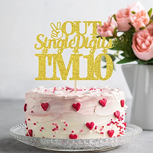 Festiko®Out Single Digit I'm 10 Cake Topper, Double Digits 10, Happy 10th Birthday Decorations Gold - Image 3