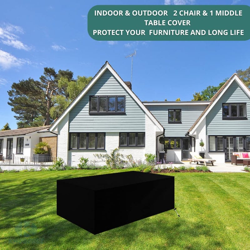 KHOOBREZ Polyester Indoor Outdoor Table Cover 2Chair 1Middle Patio Dust Waterproof Covers Garden Furniture BalconyLiving Room Table Set Cover Black - Image 5