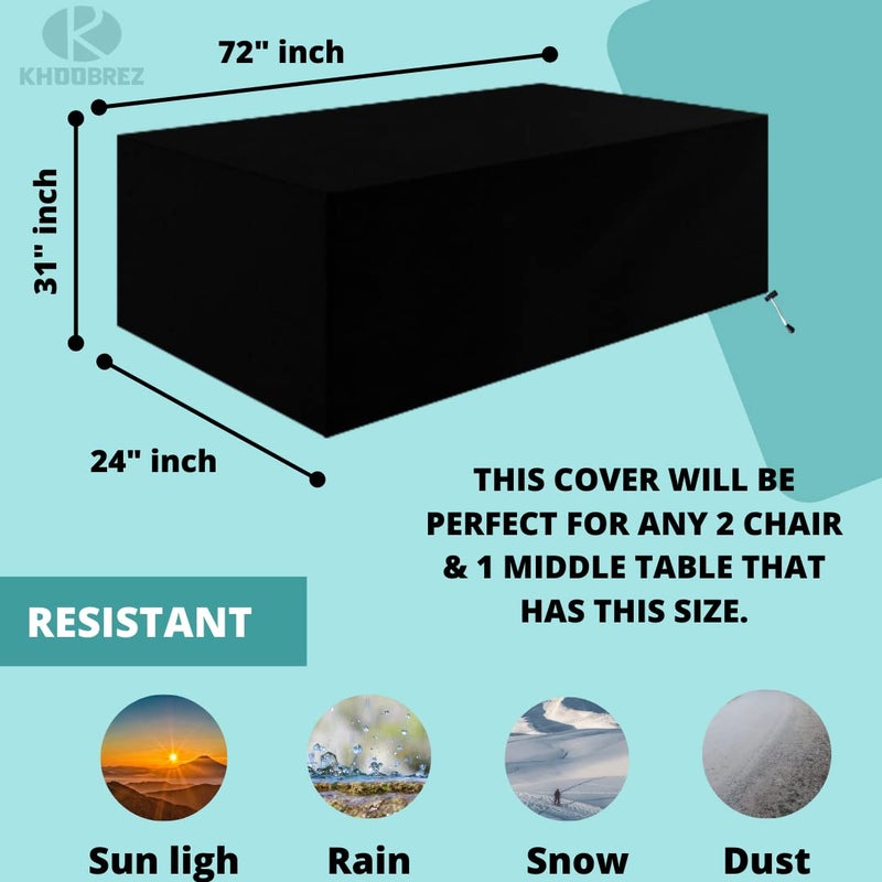 KHOOBREZ Polyester Indoor Outdoor Table Cover 2Chair 1Middle Patio Dust Waterproof Covers Garden Furniture BalconyLiving Room Table Set Cover Black - Image 2