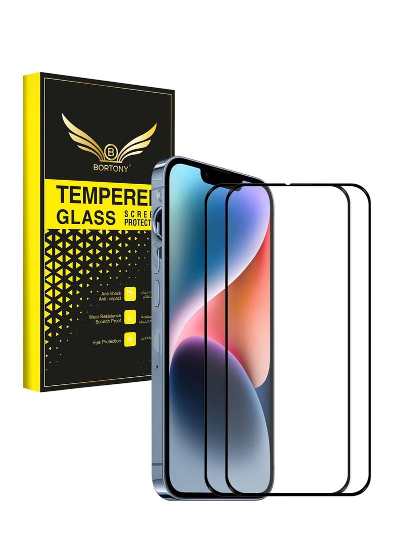 BORTONY Pack of 2 Tempered Glass Full Coverage Designed for iPhone 14/13/13 Pro Screen Protector [9H Military Shatterproof Protection] Easy Install Bubble Free Protective Film Case-friendly 6.1'' - Image 1
