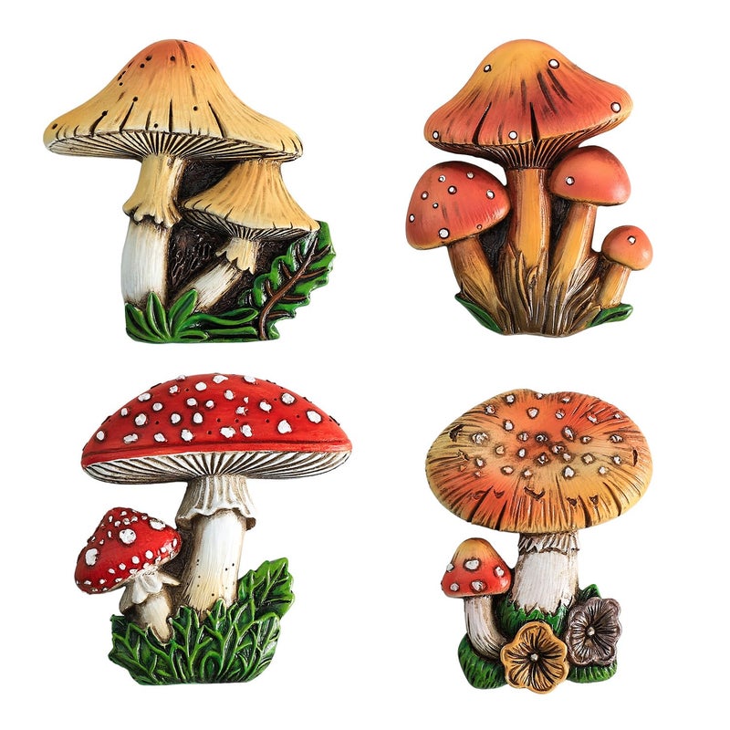Bicuzat 4 PCS Resin Fridge Magnets Mushroom Refrigerator Magnets for Whiteboard Refrigerator Office Photo Cabinet Bulletin Board Home Decoration Photo Display Office Message Kitchen Accessories