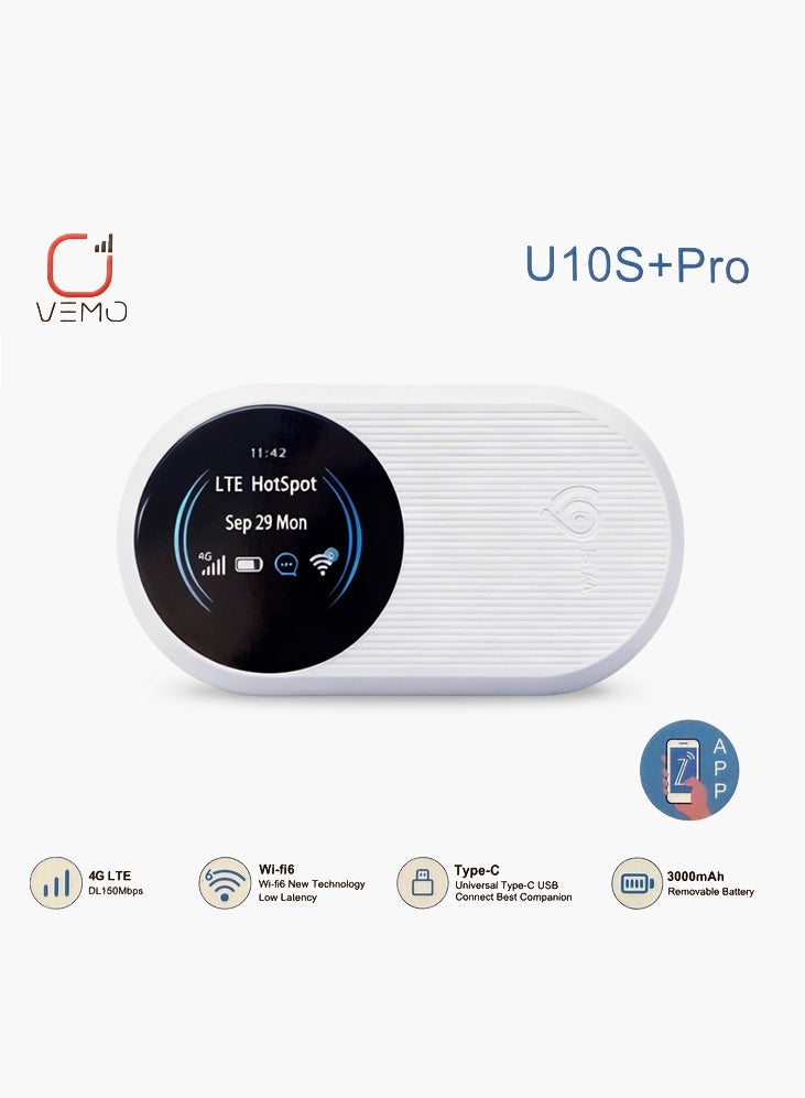 فيما جهاز توجيه واي فاي محمول U10S+ Pro 4G WiFi 6 مع بطارية 3000 مللي أمبير في الساعة - Image 1