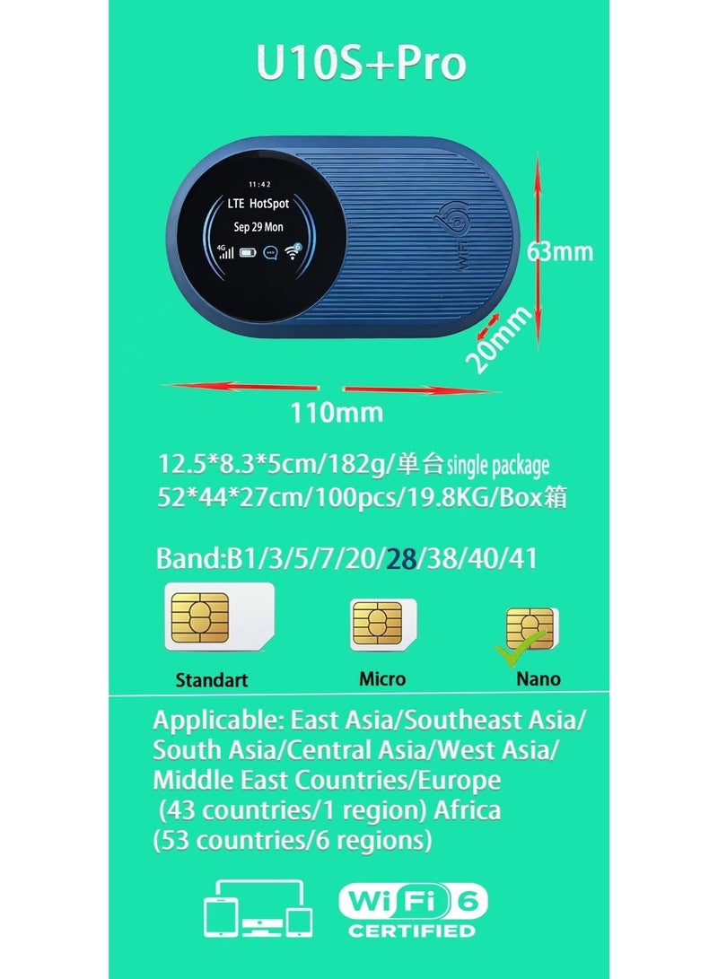 فيما جهاز توجيه واي فاي محمول U10S+ Pro 4G WiFi 6 مع بطارية 3000 مللي أمبير في الساعة - Image 2