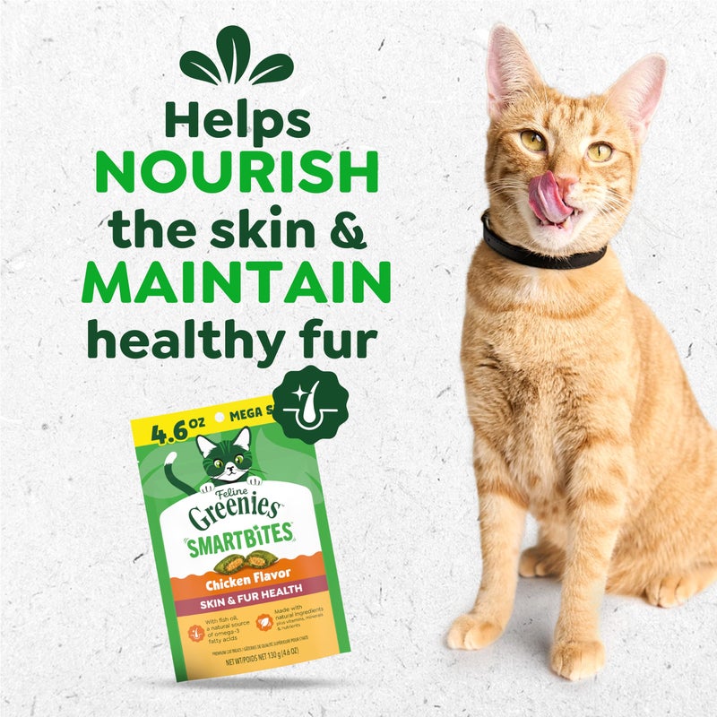 Greenies Cat Treats, Feline Smartbites, Skin & Fur Health, Crunchy and Soft Cat Treats, Chicken Flavor, 4.6 oz. Pack - Image 2