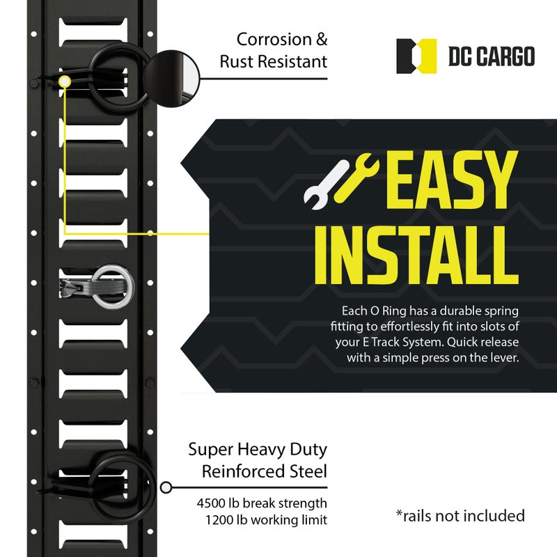 DC Cargo Mall حلقة O من الصلب الثقيلة من DC Cargo Mall (عبوة من 20) قوة كسر 4500 رطل - ملحقات E Track لربط الأثاث - Image 3
