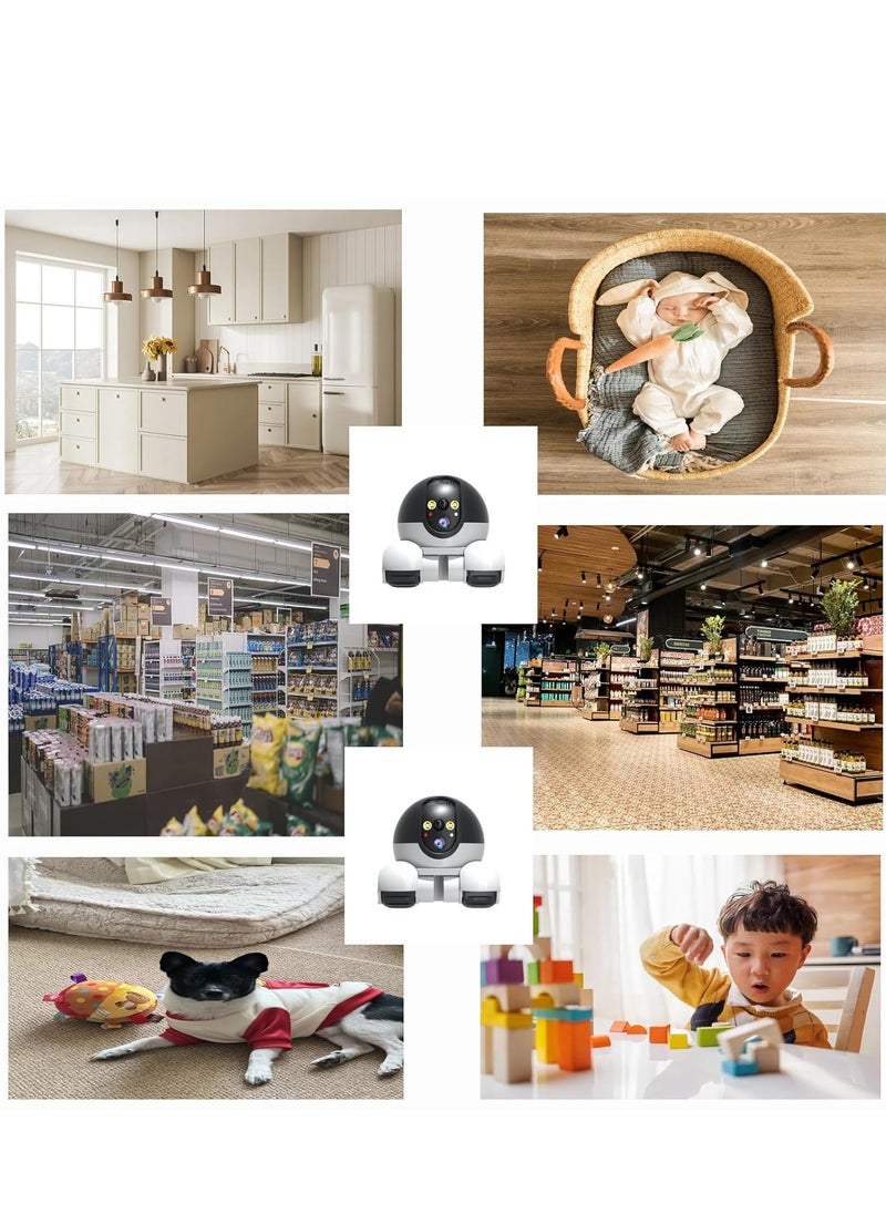 Generic - 2K camera robot Wireless robot camera with dual HD 360° rotating lenses Remote app control Indoor smart home security Night vision Pet watching Baby companion Elderly Two-way audio - Image 1