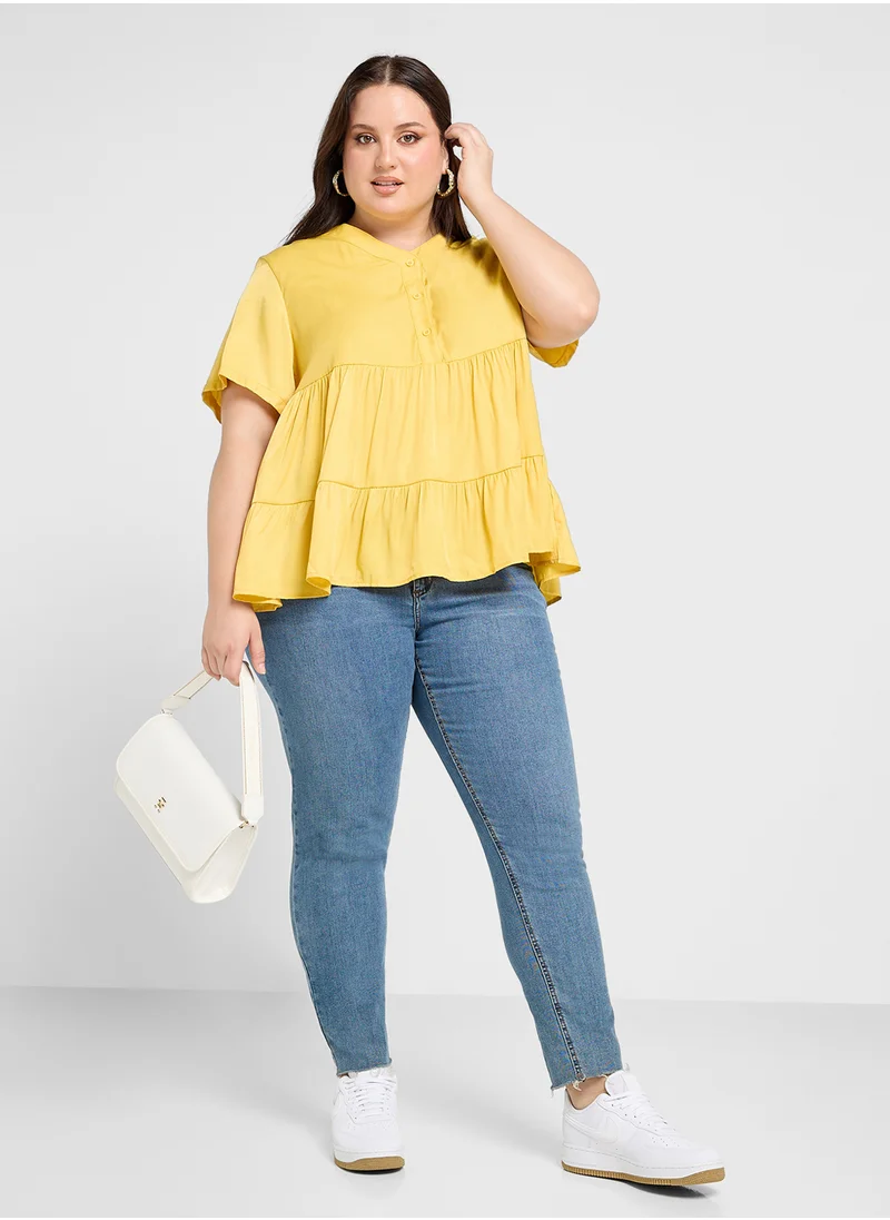 Ginger Plus Button Up Tiered Top