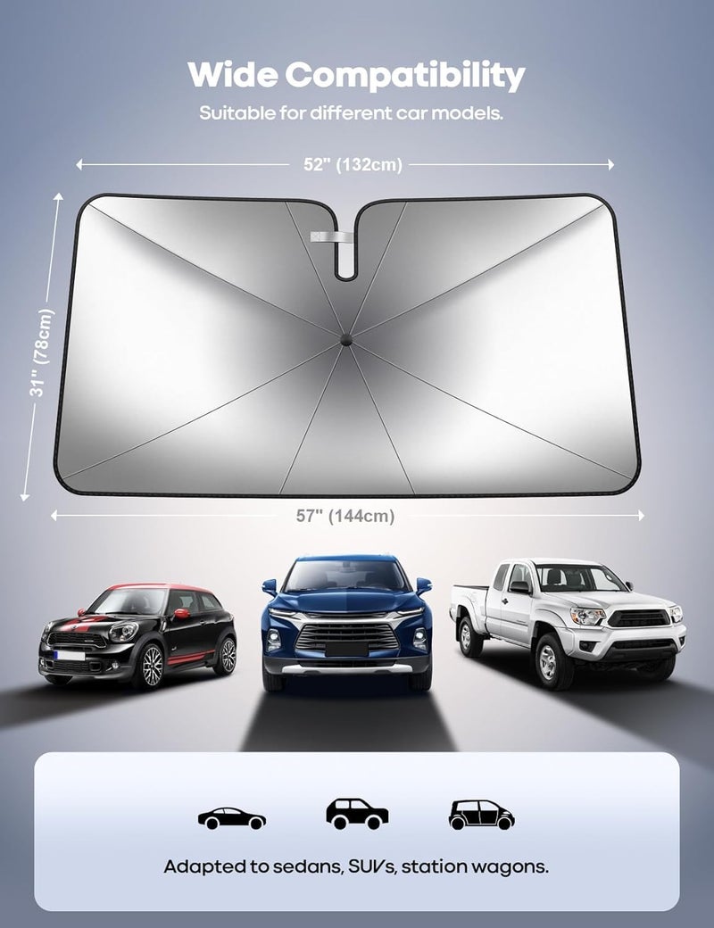 OTO2EYE Car Windshield Sun Shade Umbrella, Foldable Car Front Window Sunshade, Block UV Rays & Sun Heat Insulation,Windshield Sunshades Fit Most Vehicles, Car Accessories (OTOU01) - Image 4